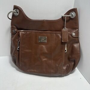 Grace Adele Leather Shoulder Hobo Bag Brown‎ Medium Size Silver Hardware